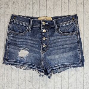 Hollister High Rise Short-Shorts Size 1 (W25) Distressed Button Fly Cutoff Denim